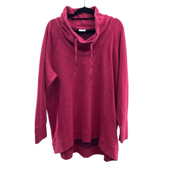 Columbia Pink Fuchsia Drawstring Space Dye Funnel Neck Pullover Sweatshirt Top - Picture 1 of 9